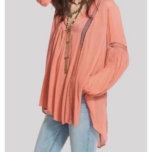 NWT Free‎ People Just the Two of Us Tunic Womens Small Coral Boho Beach Crochet